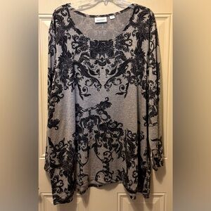 Avenue Gray and Black Tunic Sweater Embellished Elegant Design Size 26/28